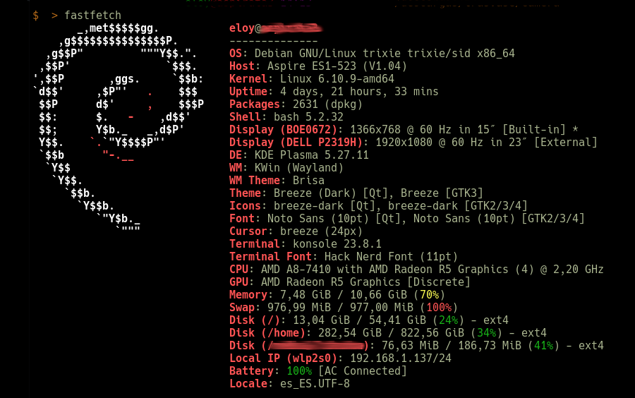 Lista de características de mi sistema según fastfetch