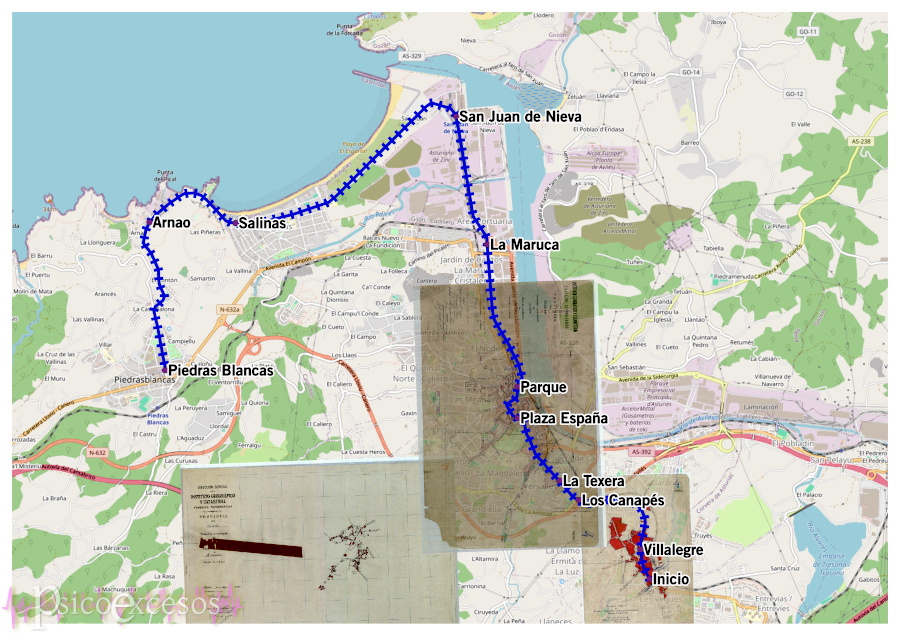 Ruta estimada del tranvía de Avilés